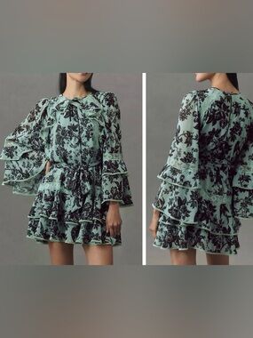 Anthropologie BHLDN Camila Kimono -Sleeve-Chiffon Mini Dress, Size M